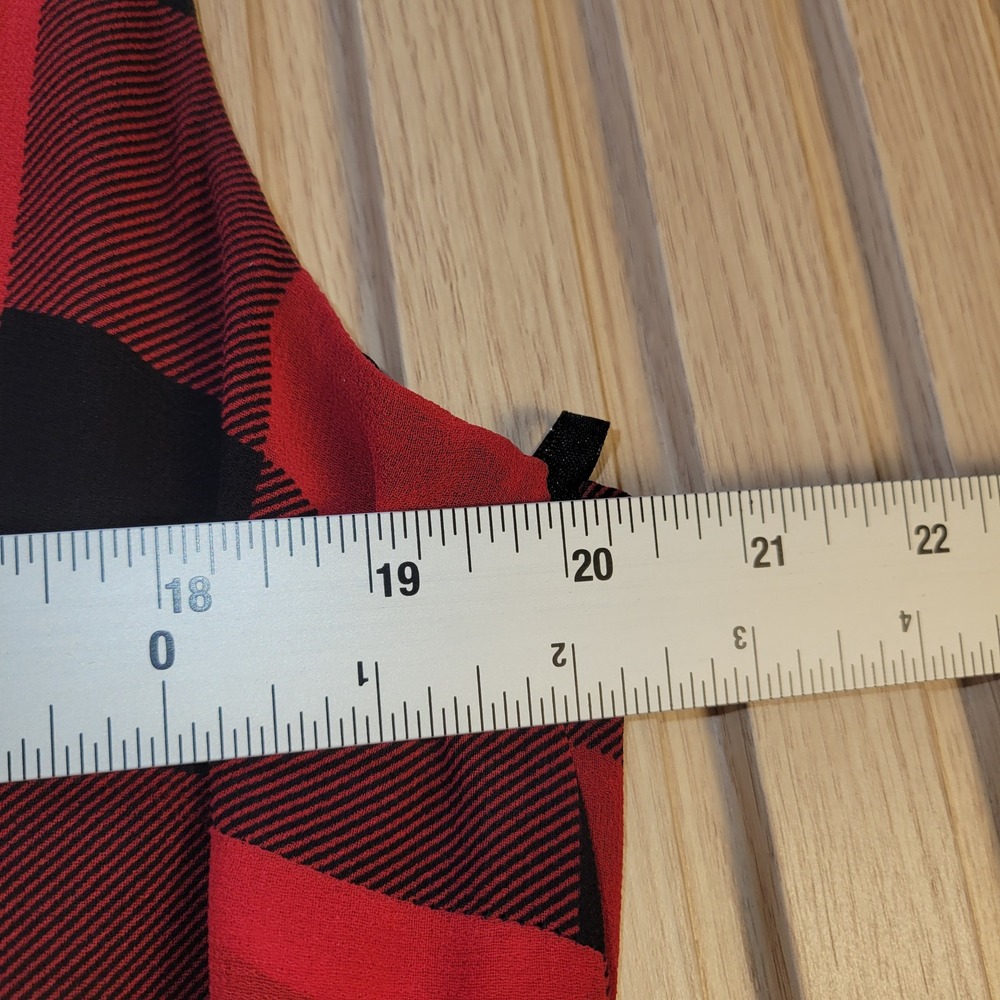 Talbots Red Black Buffalo Plaid Pleated V-Neck Sleeveless Midi Dress Womens 16 - Picture 6 of 9